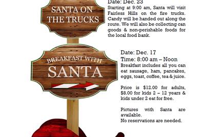 Fairless Hills Fire Department - Get ready for breakfast with Santa on December 17th at the firehouse! Santa will also be making a special appearance through Fairless Hills on the firetruck on December 23rd!