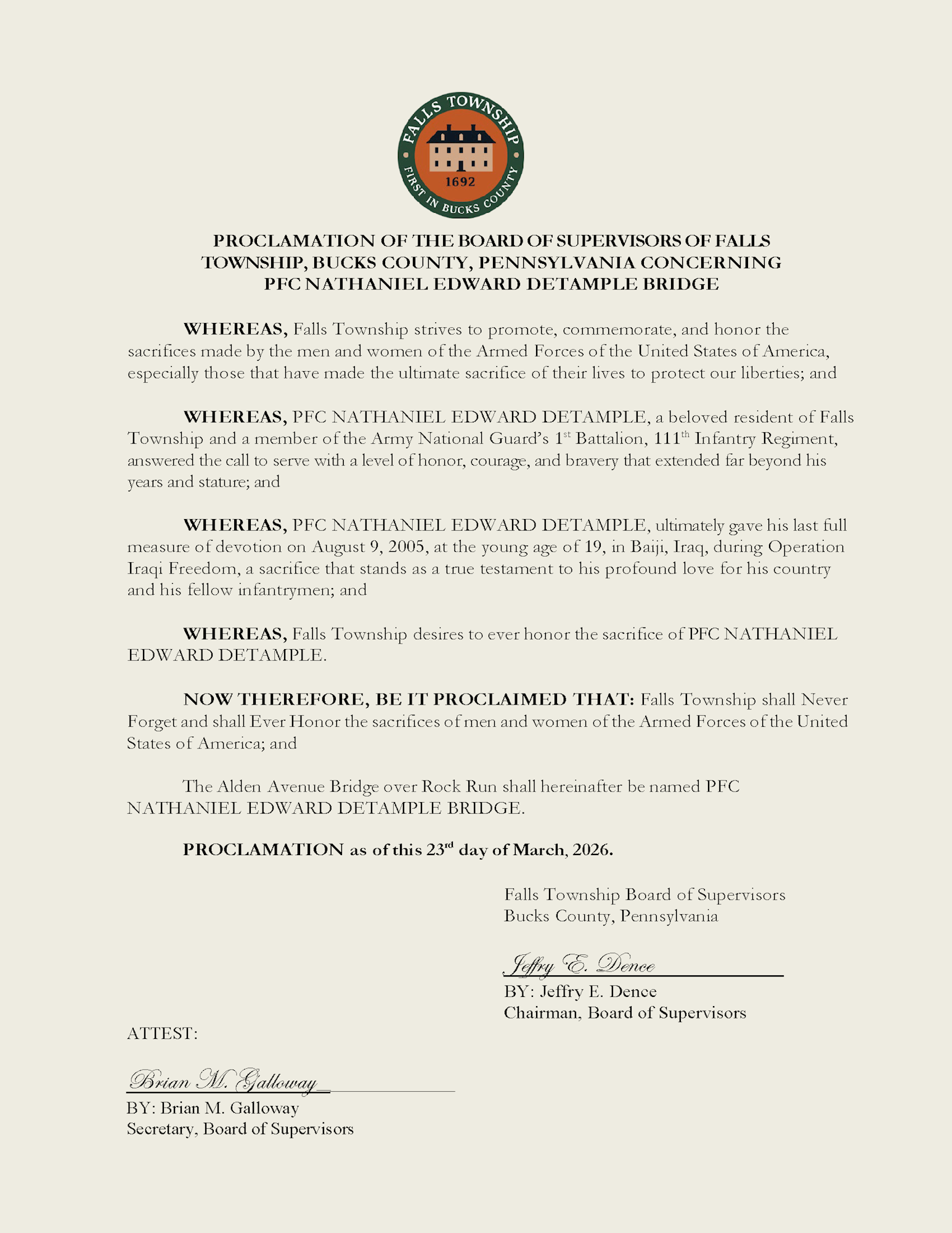 Falls Presents Proclamations for Fallen Veteran, Longtime Firefighter